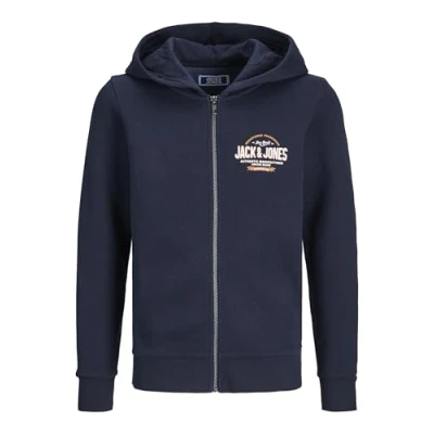 Abbildung von Jack &amp; Jones Junior Jjelogo ZIP HOOD Sweatjacke für Kinder, Größe: 116, Navy blazer/white/marmelade