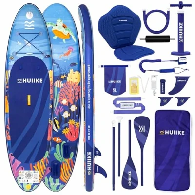 Abbildung von HUIIKE Stand Up Paddling Board mit Zubehör, Paddel, Finnen, Pumpe. Paddle Sup Aufblasbar Hohe Stabilität und Widerstandsfähigkeit. 305 x 84 15 cm, Belastbar bis 130 kg