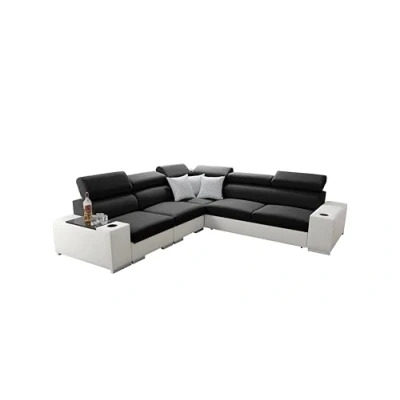 Abbildung von All4All Ecksofa mit Schlaffunktion Seo III Schlafsofa Bettkasten Sofa L Form 282x282 cm Eckcouch Gewebe Kunstleder verstellbare Kopfstützen Linke Seite Schwarz/Weiß Modern 26