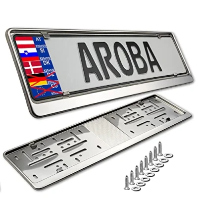 Abbildung von AROBA 2X Premium Auto Kennzeichenhalter 100% Edelstahl POLIERT für ÖSTERREICH SLOWENIEN (Kennzeichen der Größe 520mm x 120mm) Nummernschildhalter Kennzeichenhalterung INOX V2A Rostfreier Stahl
