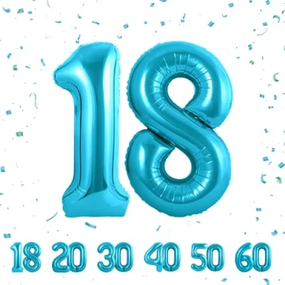 Abbildung von Zahlen luftballon 18 jahre Blau Folienballon 40&quot;18 Geburtstagsdeko Ballon Zahl Deko zum Geburtstag fliegt mit Helium 18.Geburtstag für Männer Frauen 18.Geburtstagsparty Jubiläum