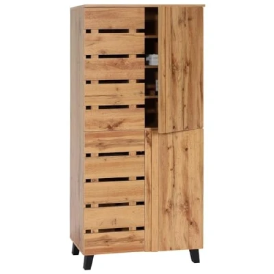 Abbildung von Mendler Schrank HWC M46, Highboard Regalschrank Garderobenschrank Hochschrank, 4 Türen 8 Staufächer, 162x80x32cm, naturfarben