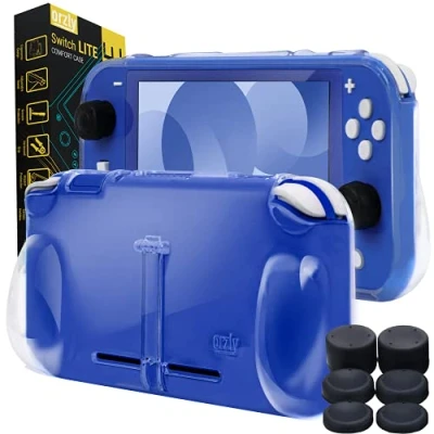 Abbildung von Orzly Grip Case für Switch Lite Schutzhülle den Einsatz auf der Nintendo im Handheld Gamepad Modus mit Komfort gepolsterten Handgriffen, Kickstand &amp; Thumbgrips Transparent