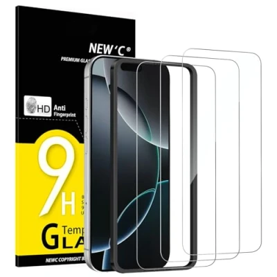 Abbildung von NEW&#039;C 3 Stück, Panzer Schutz Glas für iPhone 16 Pro Max (6,9 Zoll), Frei von Kratzern, 9H Härte, HD Displayschutzfolie, Ultra klar, Ultrabeständig Einfaches Installationswerkzeug enthalten