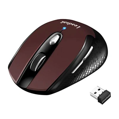 Abbildung von LeadsaiL Leise Kabellose Maus 2,4 GHz 1600 DPI Optical Tracking, 6 Tasten Optische Computermaus, PC mit USB Nano Empfänger, Kompatibel PC, Mac, Laptop Rot