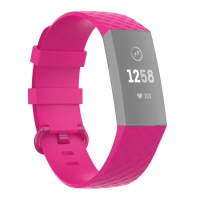 Abbildung von Fitbit Charge 3 &amp; 4 Silikonband mit Rautenmuster Größe: Groß Rosa