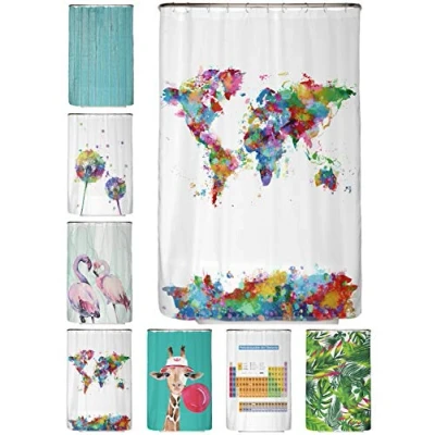 Abbildung von arteneur® Weltkarte Anti Schimmel Duschvorhang 120x180 Recycelt mit Öko Tex Standard 100 Beschwerter Saum, Blickdicht, Wasserdicht, Waschbar, 8 Ringe &amp; E Book