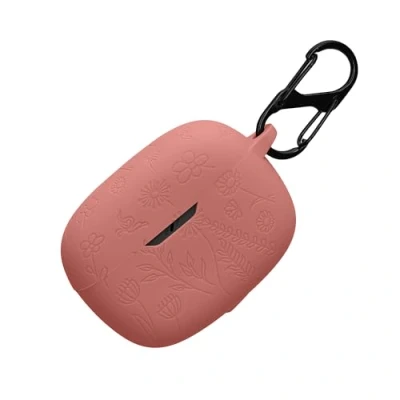 Abbildung von kwmobile Silikon Case kompatibel mit JBL Wave Beam Hülle Schutzhülle für Kopfhörer Karabiner Geprägtes Muster Dark Rose