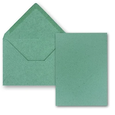 Abbildung von 50 Stück Karte mit Umschlag Set Einzel Karten Din A5 14,8 x 21 cm Kraftpapier Eukalyptus Umschlägen C5 15,7 22,5 Nassklebung