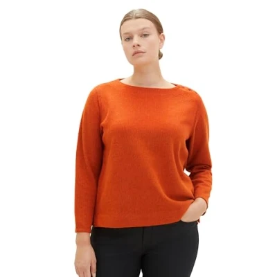 Abbildung von TOM TAILOR Damen 1038842 Sweatshirt mit Gerippter Struktur, 32403 gold Flame orange Melange, 46