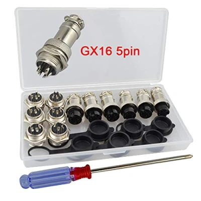 Abbildung von QitinDasen 6Pcs Premium GX165 Pin Aviation Stecker Adapter, 5A 16mm Gewinde Männlich Weiblich Metall Luftfahrt Drahtverbinder Kit, mit Gummi Schutzkappe und Schraubenzieher