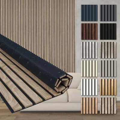 Abbildung von HEXIM Akustikpaneele Holz 278x60cm Holzpaneele Wand Lamellenwand flexibel MDF Wandpaneele TV Wandverkleidung Holzwand Eiche braun (4 Paneele / 6,68 m² Sonoma Oak AP06)
