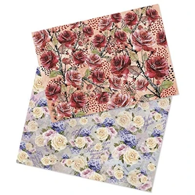 Abbildung von Ideen mit Herz 2 Bogen Reispapier Edel Decoupage Papier DIN A4 Verschiedene Designs Vintage, Weihnachten und andere (Blumen 01)