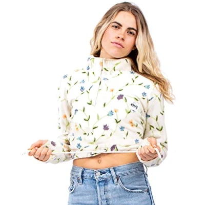 Abbildung von EIVY Damen Meg Fleece Cropped Pullover mit Knopfleiste, Black, L