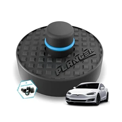 Abbildung von PLANGER® Gummiauflage Wagenheber Tesla ENRGY PAD flach + 4 VENTILKAPPEN (Model 3 Model S Y X) 10 Jahre Garantie Bruchsicher 3t