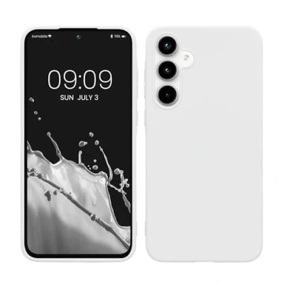 Abbildung von kwmobile Hülle kompatibel mit Samsung Galaxy A35 weiches TPU Silikon Case Cover geeignet für kabelloses Laden Weiß matt