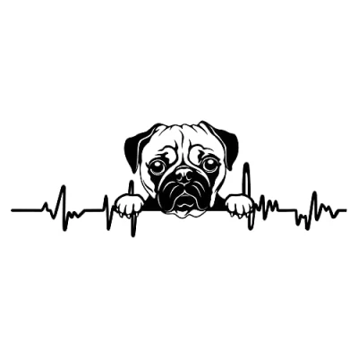 Abbildung von Finest Folia Aufkleber Herzschlag Tiere Breite 27cm Lifeline Heartbeat Deko Sticker Selbstklebend für Auto Kühlschrank Laptop Autoaufkleber K150 (Schwarz Glanz, 21 Mops)