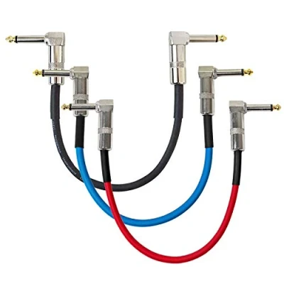 Abbildung von keepdrum 3x GC028 Patchkabel Mono 6,3mm Klinke Gitarren Kabel 30cm 3 Farben: Schwarz, Blau &amp; Rot