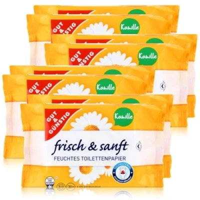 Abbildung von Gut &amp; Günstig 8 Pack (560 Blatt) feuchtes Toilettenpapier 8er Kamille