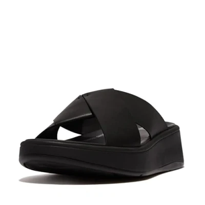 Abbildung von Fitflop Damen F Mode Leather Flatform Cross Slides Schiebe Sandalen, Schwarz, 37.5 EU