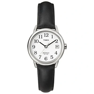 Abbildung von Timex Easy Reader Damen Armbanduhr, 25 mm, schwarzes Lederarmband, Datumsfenster, Quarz T2H331