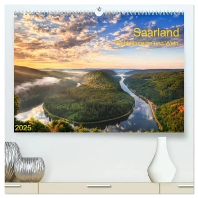 Abbildung von Saarland Weltkulturerbe und Wein (hochwertiger Premium Wandkalender 2025 DIN A2 quer), Kunstdruck in Hochglanz