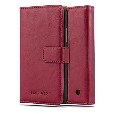 Abbildung von Cadorabo Hülle kompatibel mit Nokia Lumia 640 aus Premium Kunst Leder Flip Klappbare Stoßfeste Magnetische [Standfunktion] [Kartenfächern] Cover für Tasche in Rot
