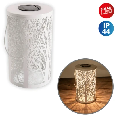 Abbildung von näve LED Solarleuchte &quot;Wald&quot;, 1 flammig, rund D: 12cm, H: 20cm, weiß, Waldmotiv, warmweißes Licht, Akku, Griff