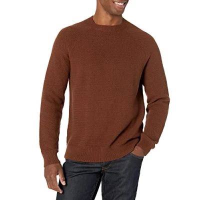 Abbildung von Amazon Essentials Herren Oversize Pullover mit Rundhalsausschnitt aus strukturierter Baumwolle, Tiefbraun, 6XL Große Größen Tall