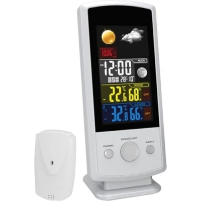 Abbildung von Mesko MS 1177 Funkwetterstation (weiß mit Farbdisplay Temperatur Luftfeuchtigkeit Innen/Außen)