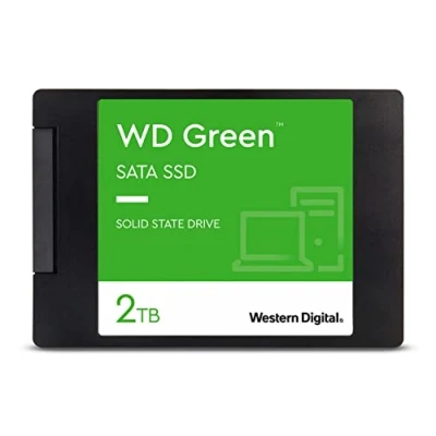 Abbildung von WD Green SATA SSD interne 2 TB (2,5 Zoll Modul für den Einsatz in Laptops und Desktop PCs, SLC Caching Technologie, Stoßfest, F.I.T. Lab zertifiziert) grün