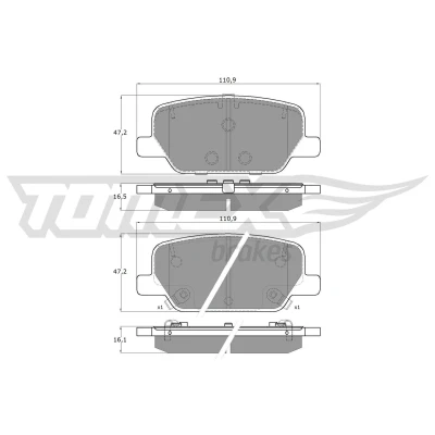 Abbildung von TOMEX brakes TX 60 06 Bremsbelagsatz Hinterachse inkl. Verschleißwarnkontakt HYUNDAI: Santa Fé IV, IV Box Body / SUV