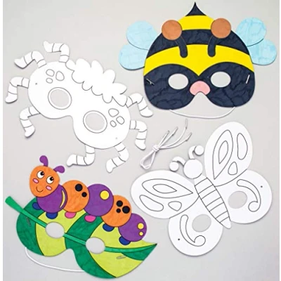 Abbildung von Baker Ross Masken zum Ausmalen „Insekten“ (8 Stück) Frühlings Bastelidee für Kinder Verzieren und Verkleiden ideal Kindergeburtstag Karneval, Weiß