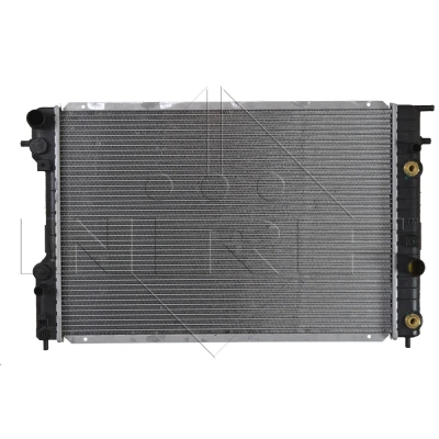 Abbildung von NRF 529689 Kühler, Motorkühlung Aluminium 653 445 30 mit Anbauteilen Kühlrippen gelötet OPEL: Omega B Limousine, Caravan