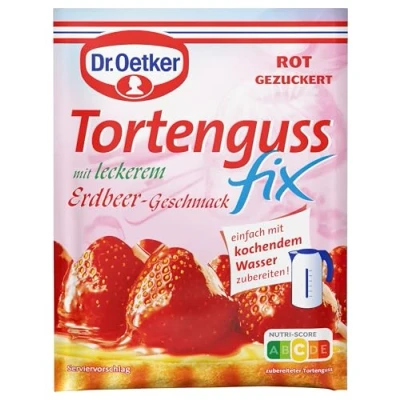 Abbildung von Dr. Oetker Tortenguss fix Erdbeer Geschmack 20er Pack, 20 x 50 g, festigender Guss mit Aroma für Obstkuchen &amp; Torten, Geschmack, schnelles und einfaches Anrühren
