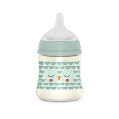 Abbildung von Suavinex, Babyflasche 150 ml mit physiologischem Sauger SX Pro aus Silikon, Anti Colic Ventil, Langsamer Nahrungsfluss (S), für Neugeborene, Babys +0 Monate, Bonhomia, Grün