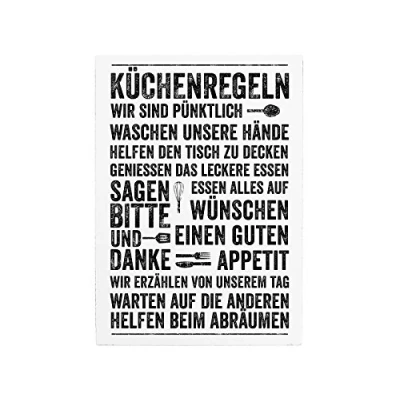 Abbildung von Interluxe WANDTAFEL Schild Holzschild KÜCHENREGELN Dekoschild Küche Esszimmer Shabby SW Vintage Spruch Geschenk