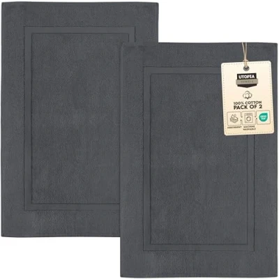Abbildung von Utopia Towels Waschbare Badematte aus Baumwolle, 53,3 x 86,4 cm, Dunkelgrau, 2 Stück