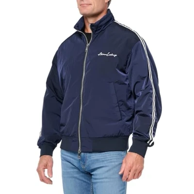 Abbildung von Armani Exchange Men&#039;s Signature Logo Bomber Jacket Outerwear, Navy, Large