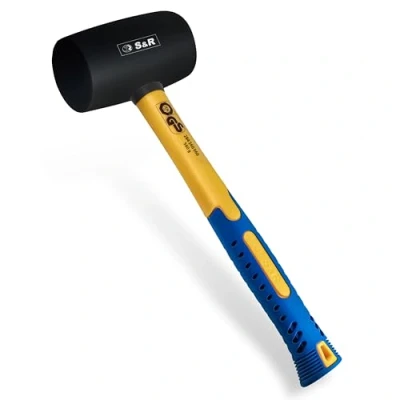 Abbildung von S&amp;R Gummihammer Schwarz 560g aus Naturkautschuk mit rutschfestem stoßdämpfendem Fiberglasstiel, ⌀=60 mm, Schonhammer für Außenarbeiten zB. Pflastersteine, Fliesen, Klinker, Camping GS geprüft