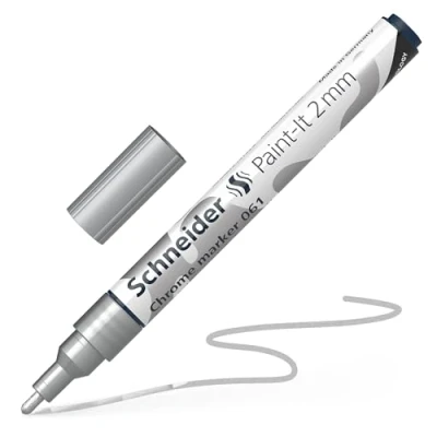 Abbildung von Schneider 061 Chrommarker (Strichstärke 2,0 mm, hochpigmenierte Tinte mit Spielgeleffekt, für viele Untergründe geeignet) 1 Stück chrom