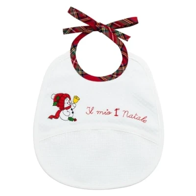 Abbildung von Filet Unisex Baby Bavaglino Il Mio Primo Natale Lätzchen zum Besticken, Mein erstes weißes Weihnachten, One Size