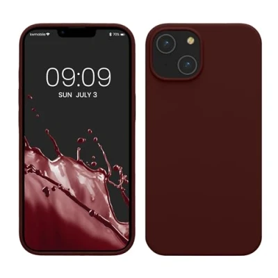 Abbildung von kwmobile Hülle für das iPhone 14 dünnes Silikon Handy Case stoßfeste Handyhülle mit weicher Oberfläche unterstützt kabelloses Laden Tawny Red