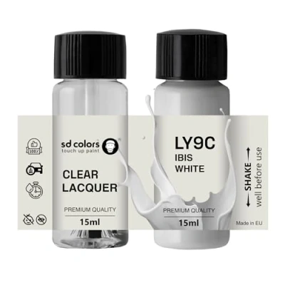 Abbildung von SD COLORS IBIS WHITE LY9C Ausbesserungslack, 15 ML, Reparatur Pinsel, Farbcode (Farbe + Lack)