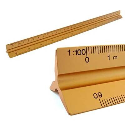 Abbildung von Maßstab Lineal Dreikantmaßstab Alu Dreieckig Scale Ruler 1: 100, 200, 250, 300, 400, 500, 30cm lang Dreikantlineal