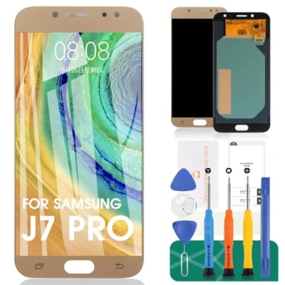 Abbildung von Ersatz LCD Bildschirm für Samsung Galaxy J7 Pro 2017 J730 J730F/DS J730G/DS J730GM/DS Digitizer Glas Montagesets Kostenlose gehärtete Folie, Kleber und Werkzeuge (Gold)