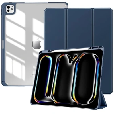 Abbildung von TiMOVO Hülle für iPad Pro 13 Zoll (M4) 2024 Schutzhülle mit Stifthalter, Schlank Ständer Klarer Transparent Rückseite Zoll, Auto Schlaf/Aufwach, Marineblau