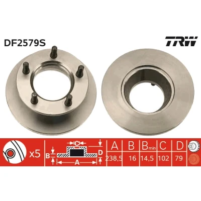 Abbildung von TRW Bremsscheibe MERCEDES BENZ: MB 100 Kastenwagen, Pritsche/Fahrgestell, Bus 16mm 5 140mm voll lackiert DF2579S 6314200372,6314200772