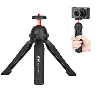 Abbildung von KIWIFOTOS 360 drehbarer Mini Kugelkopf Ständer, Stativ Handgriff Stabilisator für Canon, Sony, Nikon, DSLR Camcorder, Kompaktsystem &amp; Gopro Action Cam iPhone/Huawei Phone Vlogging