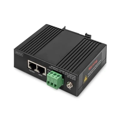 Abbildung von DIGITUS ASSMANN Industrieller Gigabit Ethernet PoE Injektor 85W 10/100/1000 Mbps 100m Reichweite Hutschienenmontage schwarz